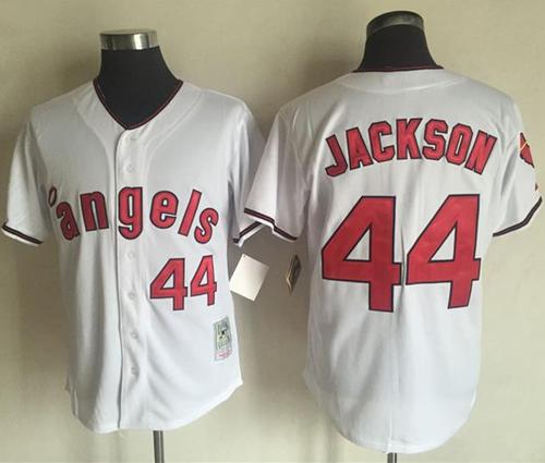 Mitchell and Ness Angels of Anaheim #44 Reggie Jackson White Stitched MLB Jersey - Click Image to Close